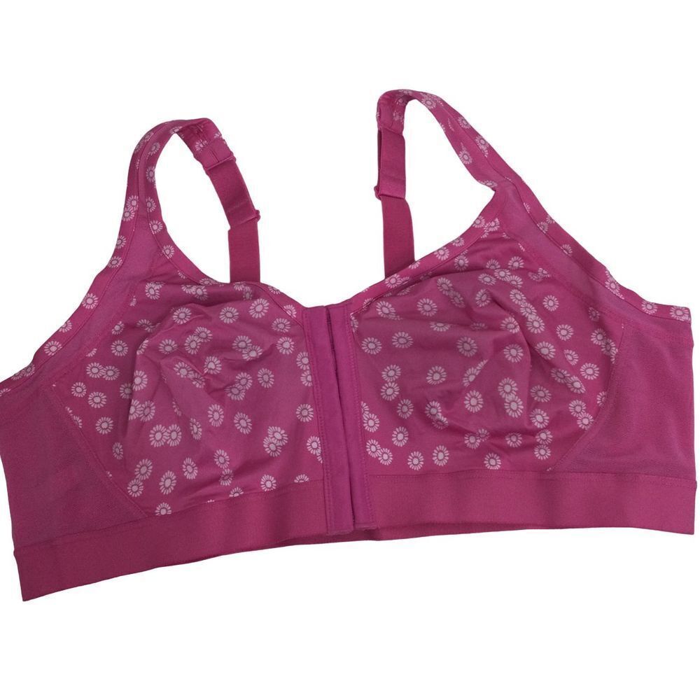 Comfort Choice Floral Front-Close Comfort Wireless Bralette Bra Pink Size 40B